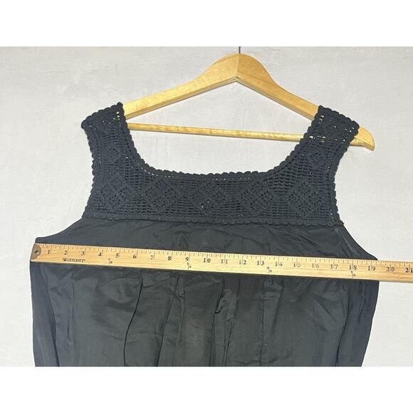 J Crew Crochet Trim Dress Womens Medium Black Lightweight Tie Waist Cover Up - Picture 6 of 9